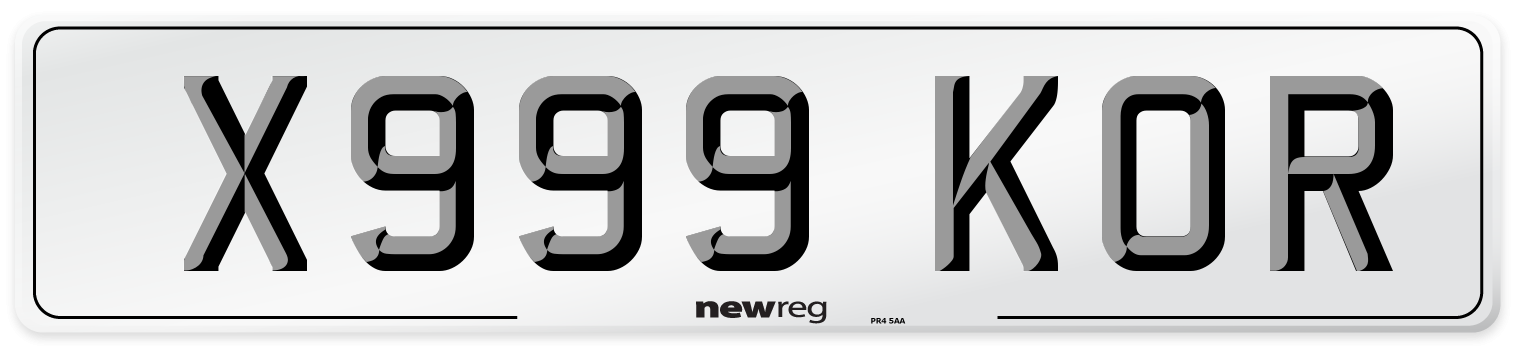 X999 KOR Number Plate from New Reg